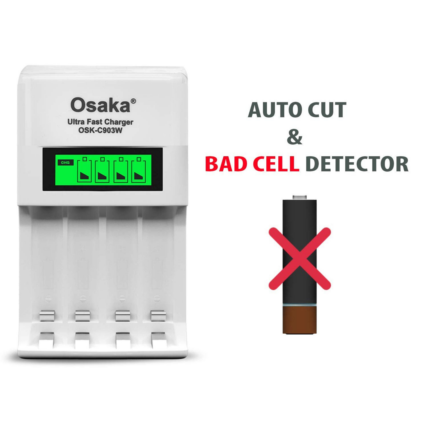 Osaka Ultra Fast Charger OSK-C903W LCD Charger for AA and AAA Ni-mh Rechargeable Batteries (White)