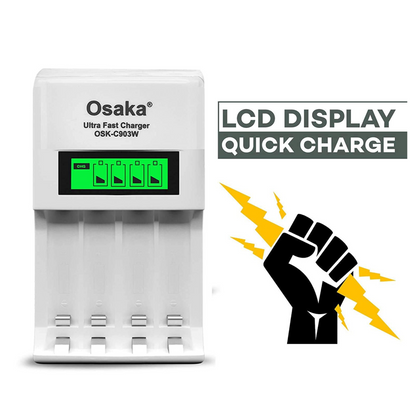 Osaka Ultra Fast Charger OSK-C903W LCD Charger for AA and AAA Ni-mh Rechargeable Batteries (White)