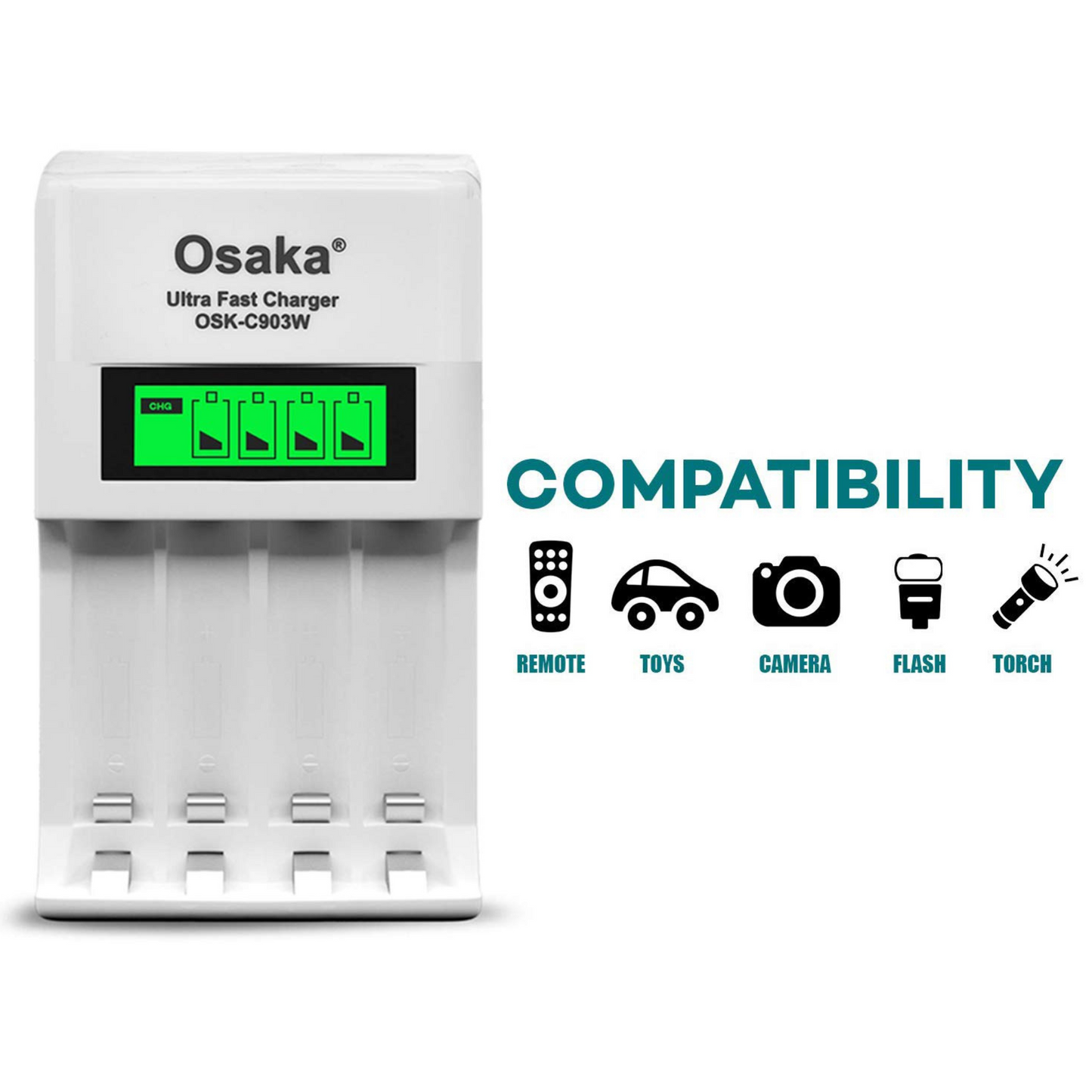 Osaka Ultra Fast Charger OSK-C903W LCD Charger for AA and AAA Ni-mh Rechargeable Batteries (White)