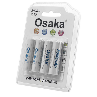 Osaka NI-MH HR06 4xAA 3000mAh Enelong Rechargeable Battery Set for Camera Flashes, Mic, Toys, Remote.